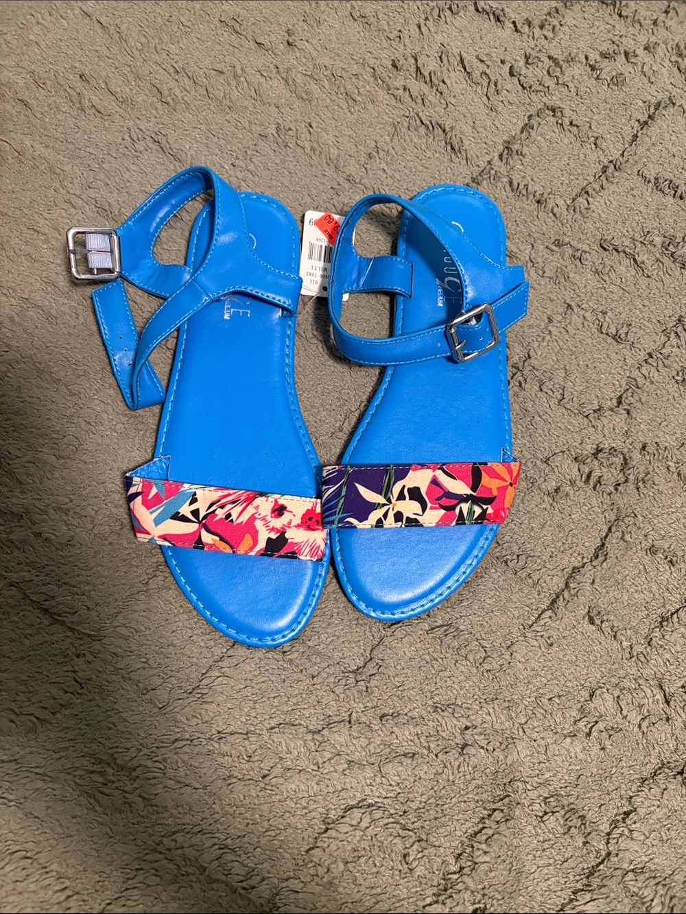 Rouge! Bright Blue Floral Strap Sandals